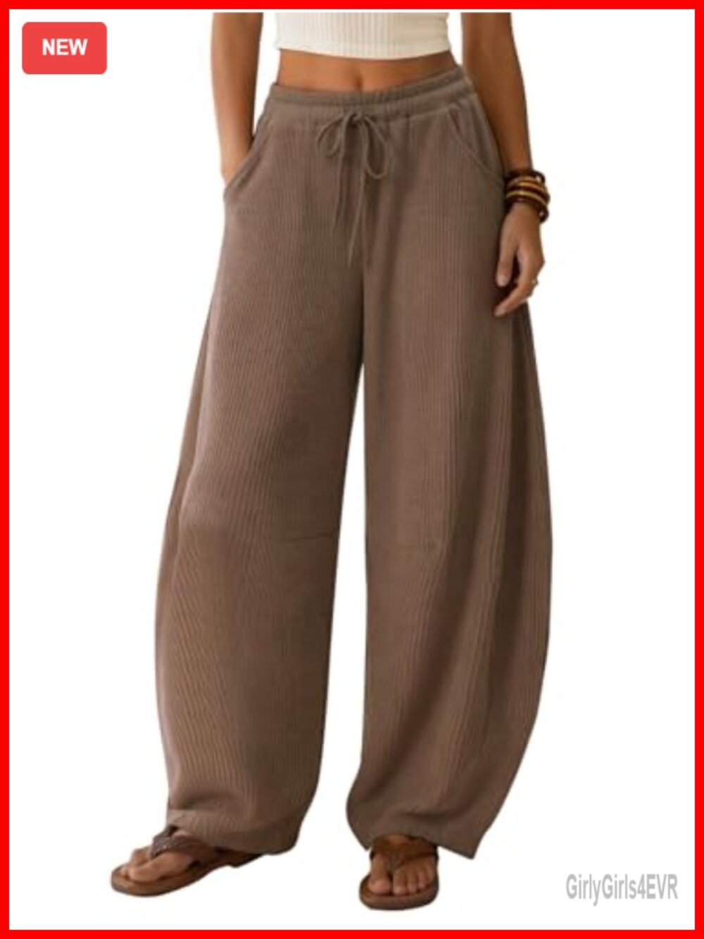 Waffle Knit Barrel Wide Leg Drawstring Sweatpants Palazzo Pants